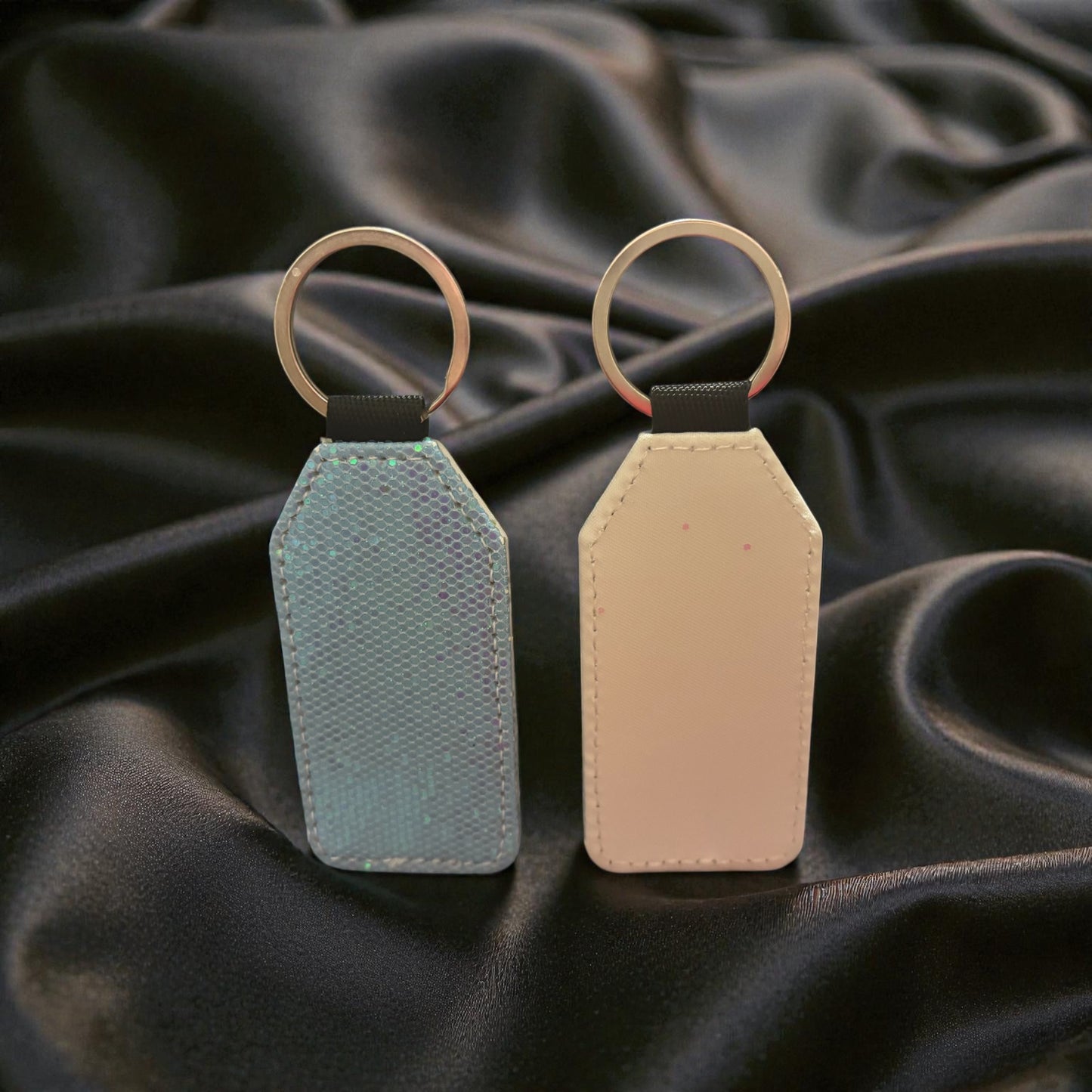 Porte clé rectangle bleu à paillettes